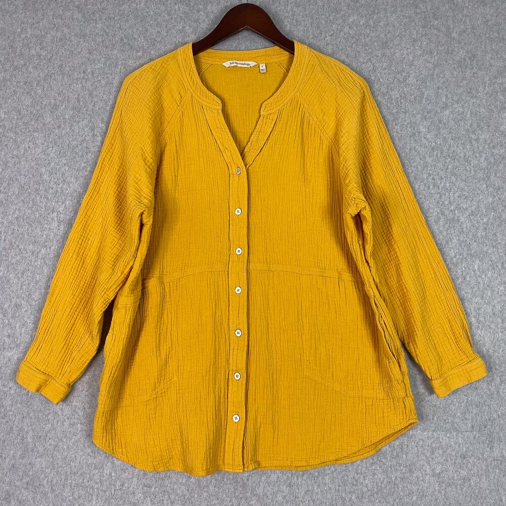 Soft Surroundings Yellow 100% Cotton Gauze Long Sleeve Button Up Shirt Sz Large